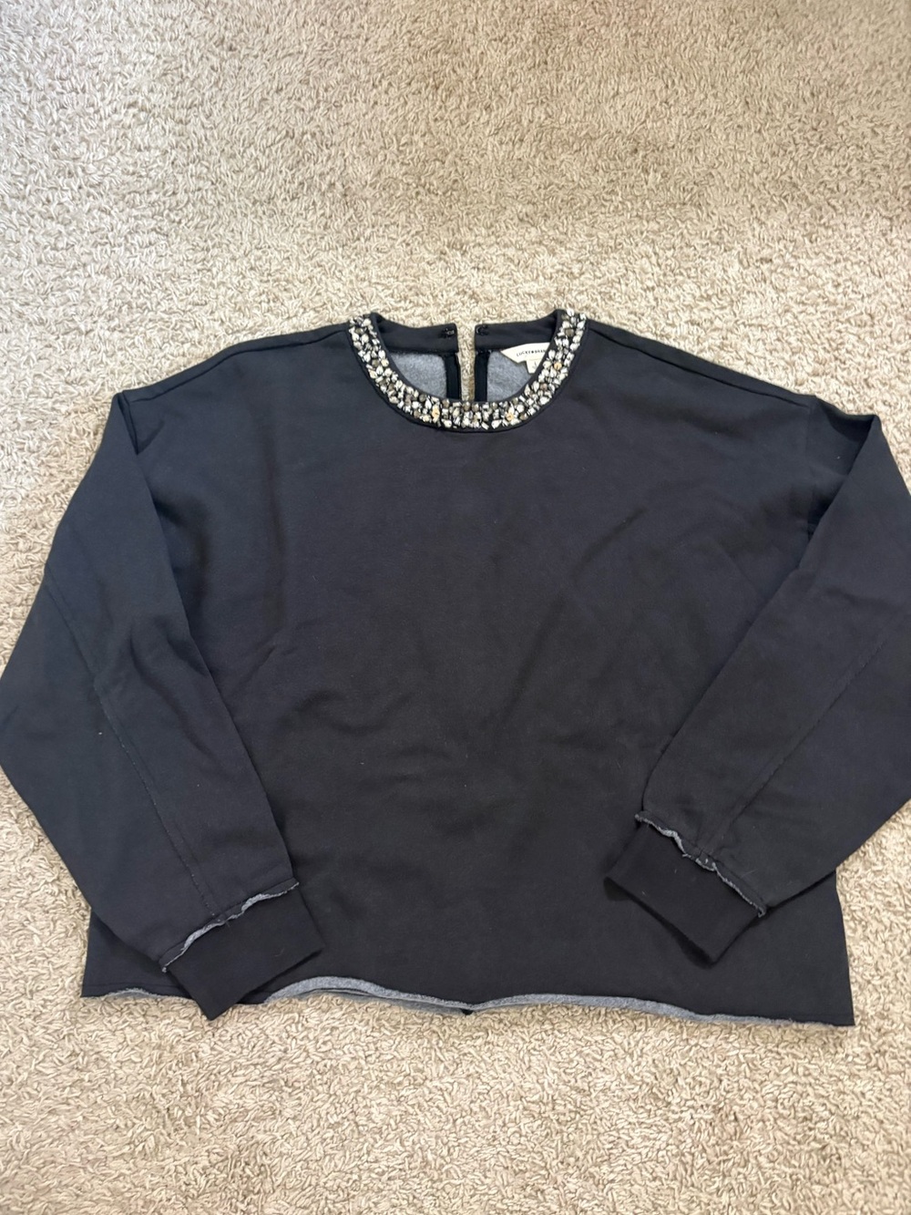 Lou & Grey Black Embellished Crewneck Sweater